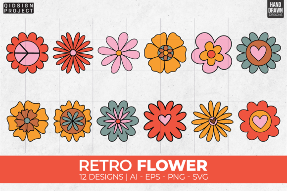 12 Retro Flower Graphics: Vibrant Illustrations for Brands