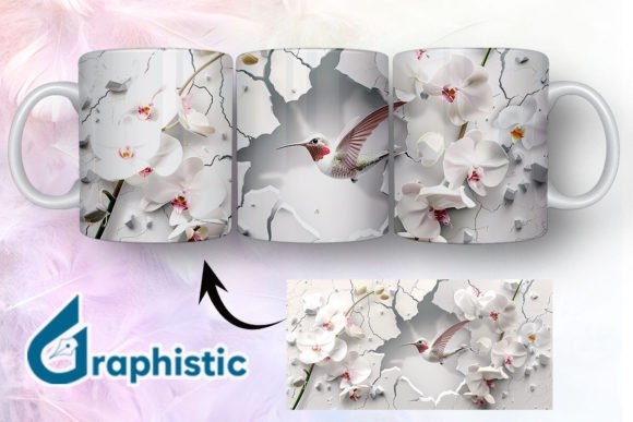 3D Hummingbird Flowers Mug Wrap 10: Graphics & Illustrations