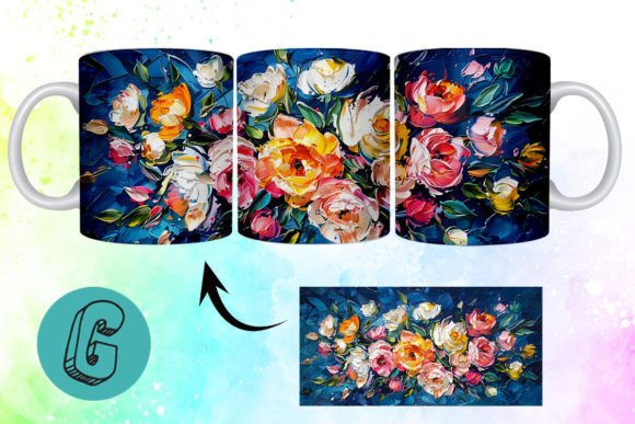 3D Oil Paint Flowers: Mug Wrap Graphics & Illustrations