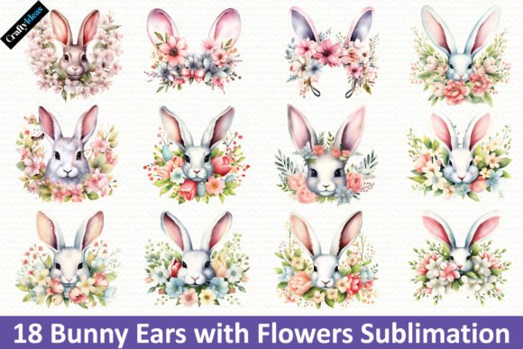 Bunny Ears with Flowers: Graphics & Illustrations