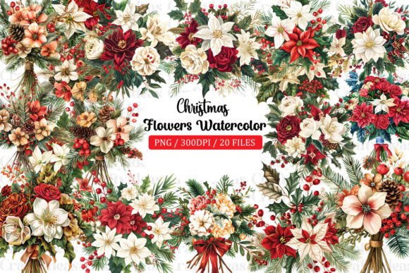 Christmas Flowers Clipart Bun: Graphics & Illustrations