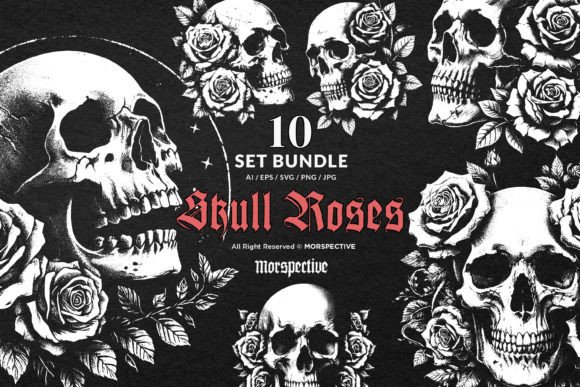 Dark Art Skull Roses: Graphics & Illustrations
