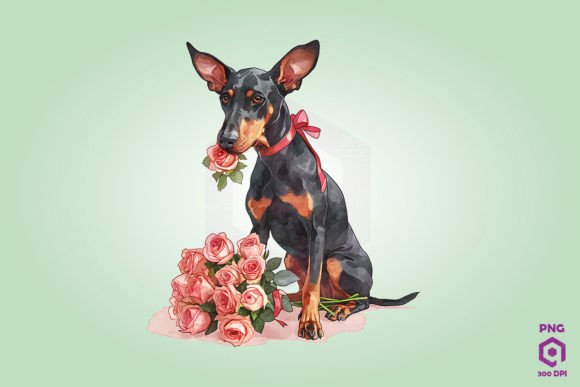 Doberman Pinscher Giving Flowers: Fresh Graphics & Illustrations