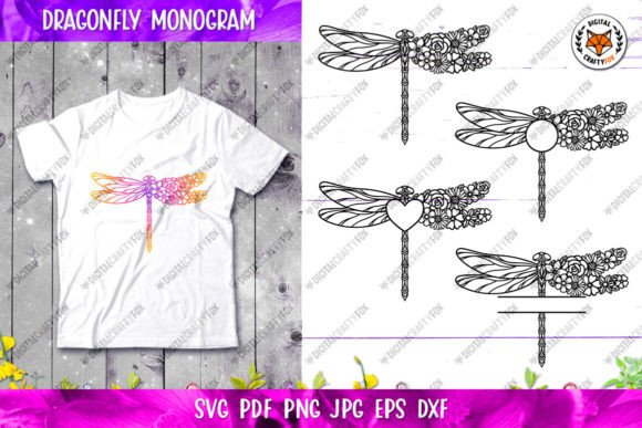 Dragonfly Flowers Monogram SVG: Graphics & Illustrations