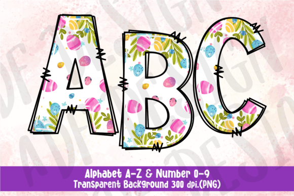 Easter Flowers Eggs Doodle Alphabet: Graphics & Illustrations