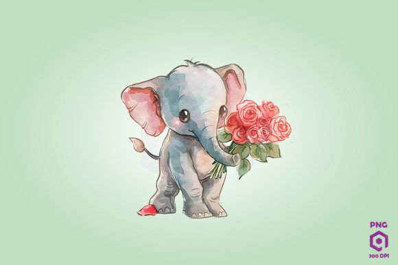 Elephant Giving Flowers: Graphics & Illustrations