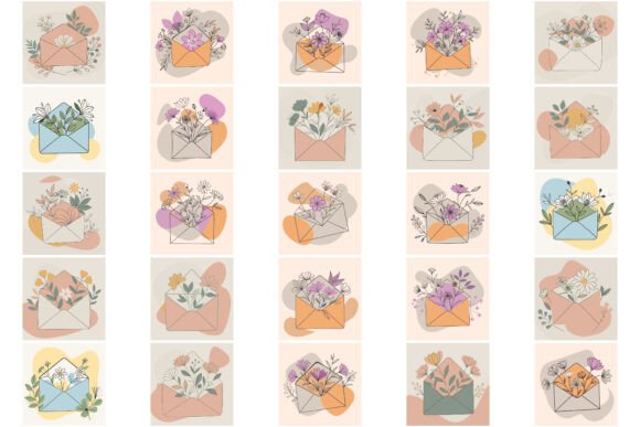 Envelope with Flowers Bundle: Graphics and Illustrations