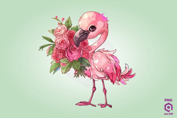 Flamingo Giving Flowers: Graphics & Illustrations