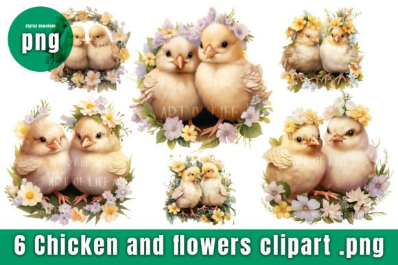 Flowers and Cute Chicks Clip Art: Graphics & Illustrations