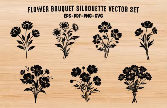 Flowers Bouquet Silhouette Vector Set: Graphics & Illustrations
