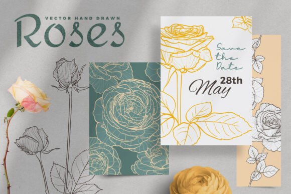 Hand Drawn Outline Vector Roses: Graphics & Illustrations