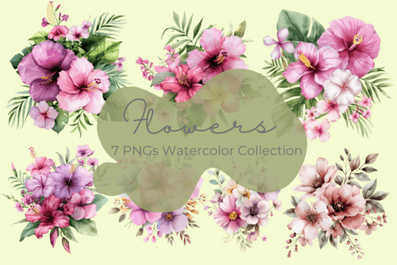 Hibiscus Watercolor Hawaiian Flowers: Graphics & Illustrations