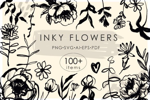 Ink Flowers Line Art SVG Bundle: Premium Graphics & Illustrations