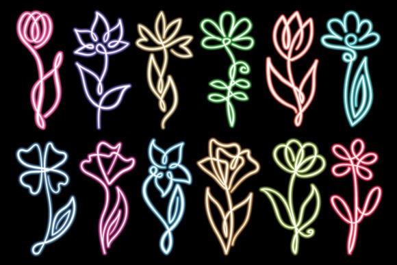 Neon Glowing Flowers: Vibrant Graphics & Illustrations