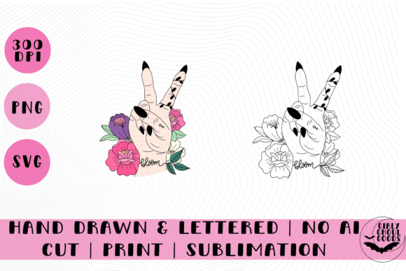 NO AI Tattooed Babe Hand with Flowers: Graphics & Illustrations