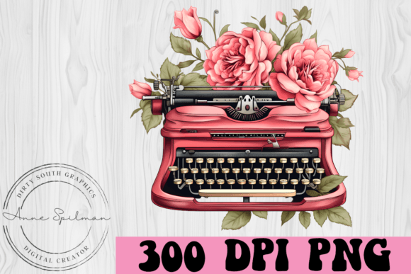 Old Fashioned Typewriter with Flowers: Graphics & Illustrations