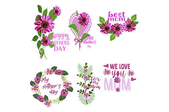 Pink Flowers Mothers Day Set 2: Graphics & Illustrations