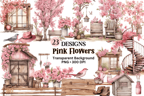 Pink Spring Flowers Clipart: Graphics & Illustrations