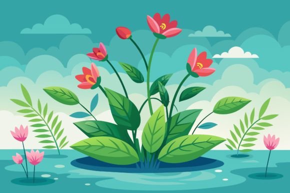 Plant with Flowers on Water: Fresh Graphics & Illustrations
