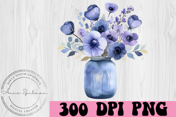 Purple Flowers in Vase: Graphics & Illustrations