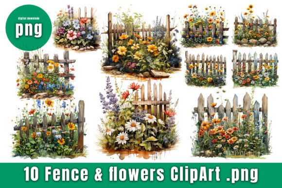 Review: Watercolor Fence Spring Flowers Clipart for Embroidery