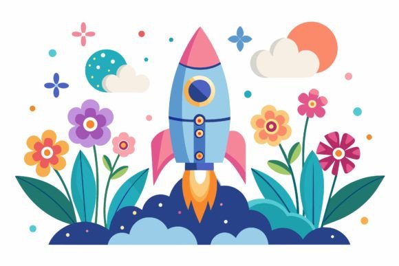 Rockets Sky with Flowers: Graphics & Illustrations Review