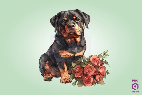Rottweiler Giving Flowers: Fresh Graphics & Illustrations