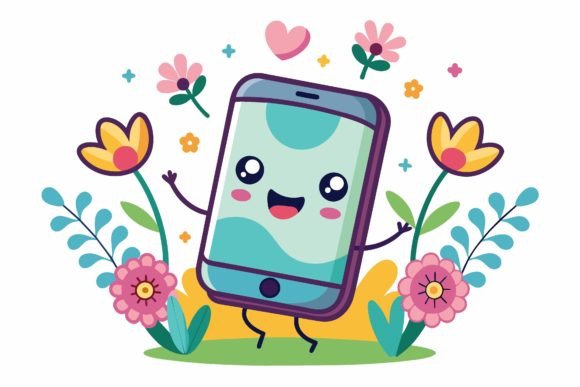 Smartphone Cartoon Graphics: Fresh Illustrations