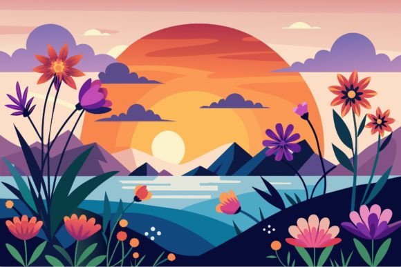 Sunset with Flowers Graphics & Illustrations Review