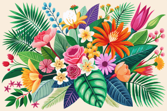 Tropical Flowers Bouquet Watercolor: Graphics & Illustrations
