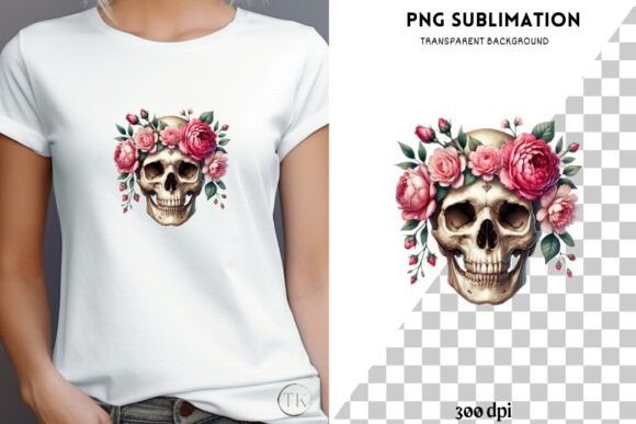 Watercolor Skull Pink Flowers: Graphics & Illustrations