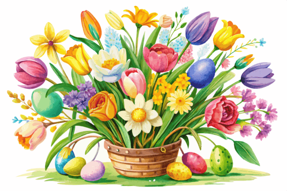 Watercolor Spring Flowers Bouquet: Graphics & Illustrations