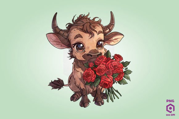 Wildebeest Giving Flowers: Graphics & Illustrations