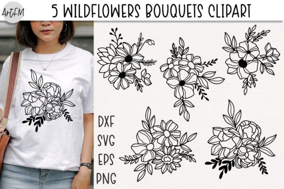 Wildflower Bouquets Line Art: Premium Graphics & Illustrations